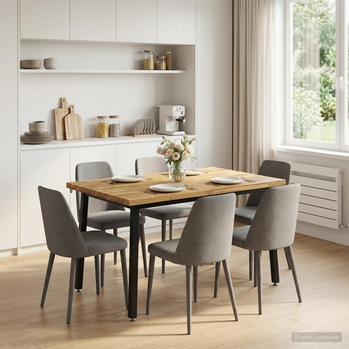 Dining Table 120 x 80 x 75 cm Solid Acacia Wood Live Edge Whitewash and Black