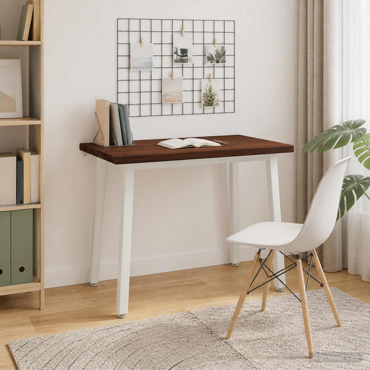 Dining Table Solid Acacia Wood Square Dark brown white