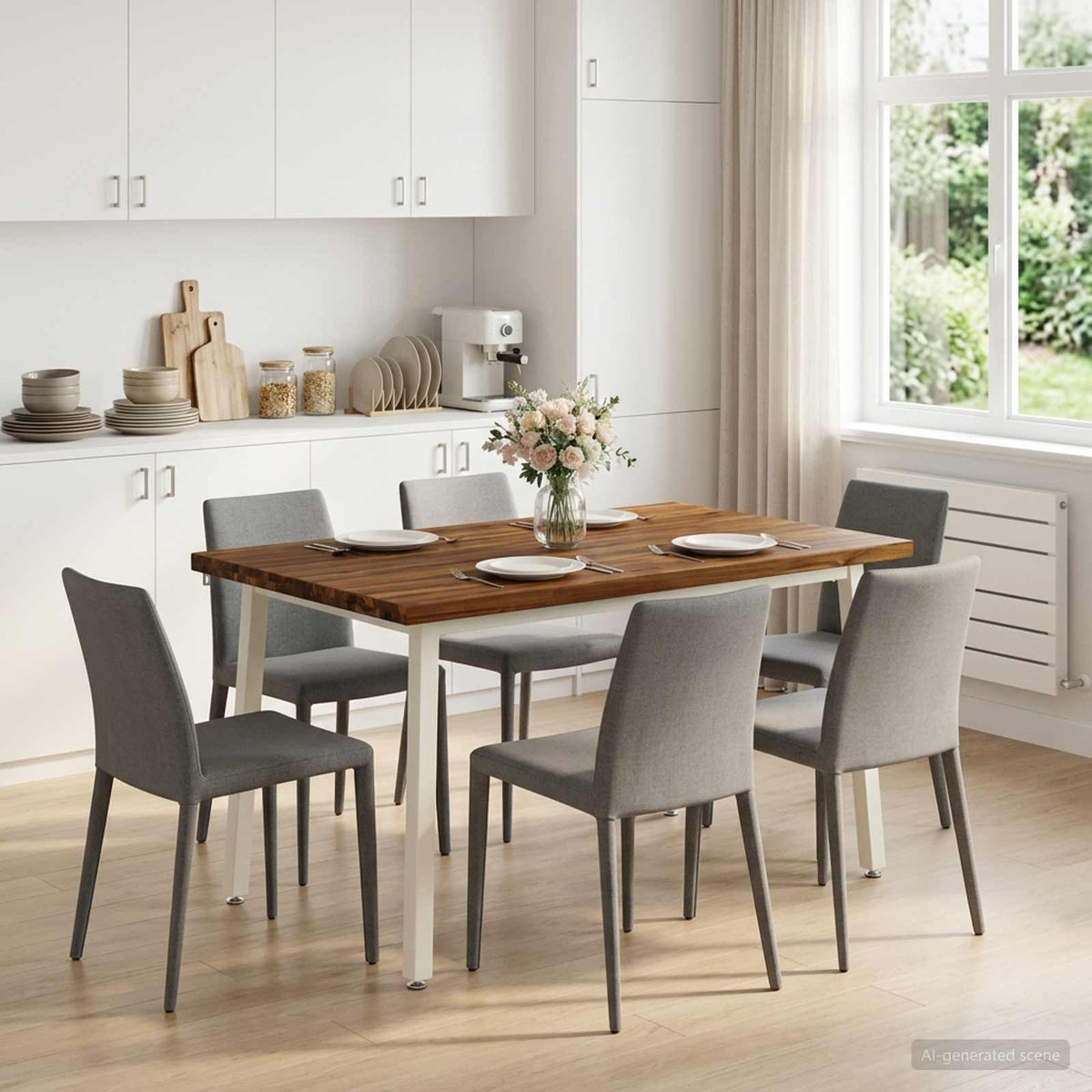 Dining Table Solid Acacia Wood Square Depth 80 cm Natural and white 120 cm