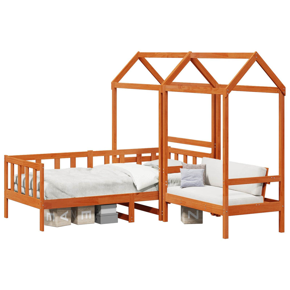 vidaXL Day Bed Set Wax Brown 90 x 200 cm Solid Pine Wood 2