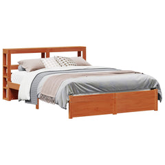 Bed Frame with Shelf Solid Pine Wood Wax brown 120 cm 200 cm