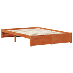 Bed Frame with Shelf Solid Pine Wood Wax brown 120 cm 200 cm