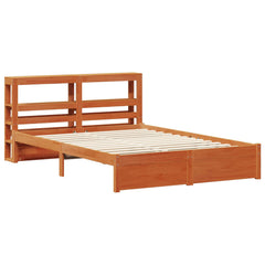 Bed Frame with Shelf Solid Pine Wood Wax brown 120 cm 200 cm