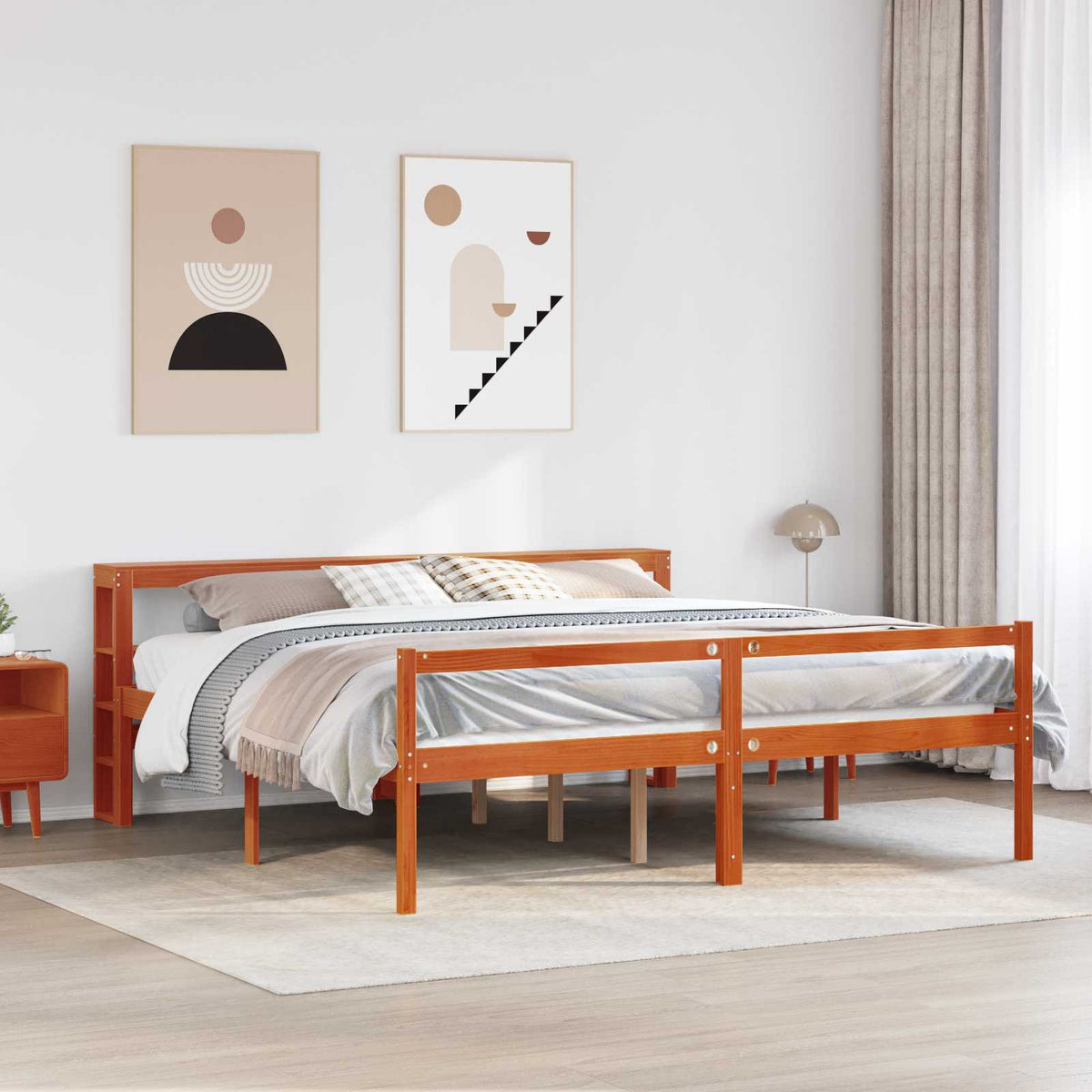Bed Frame 2 pcs Solid Pine Wood Length 200 cm Wax brown 200 cm