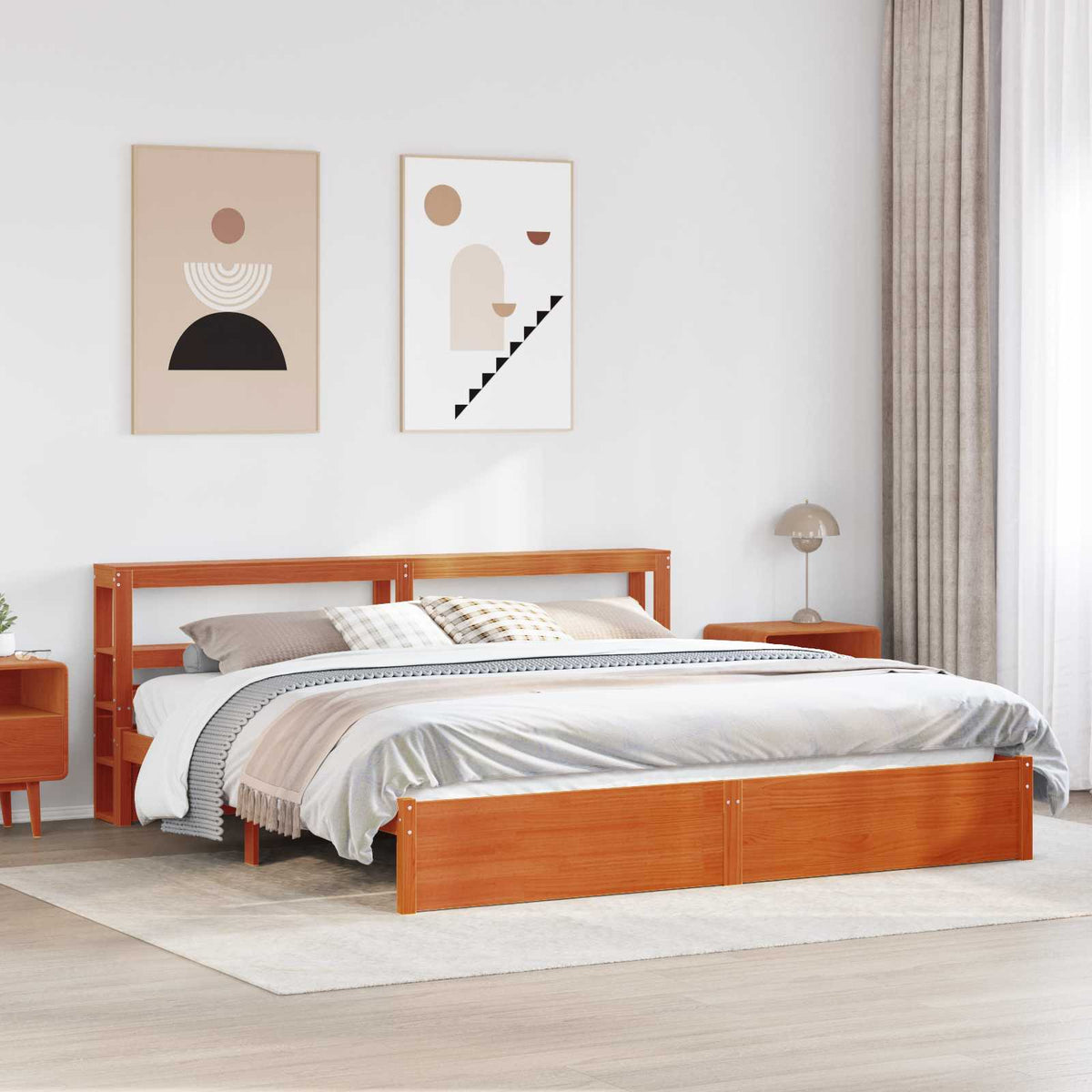 Bed Frame Shelf Solid Pine Wood Wax brown