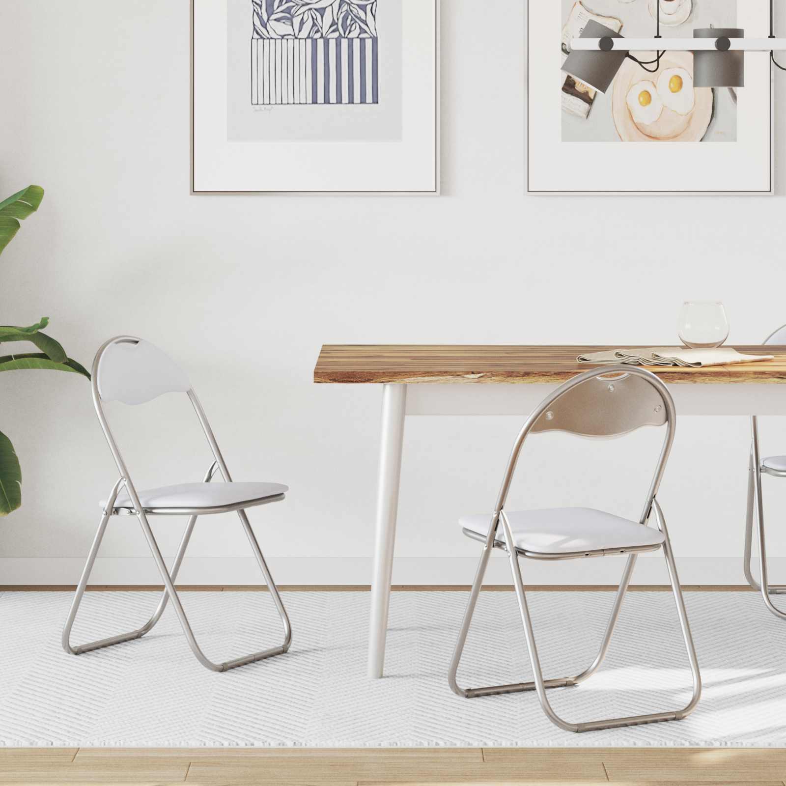 vidaXL Folding Chair 2 pcs Faux Leather White and Grey 1