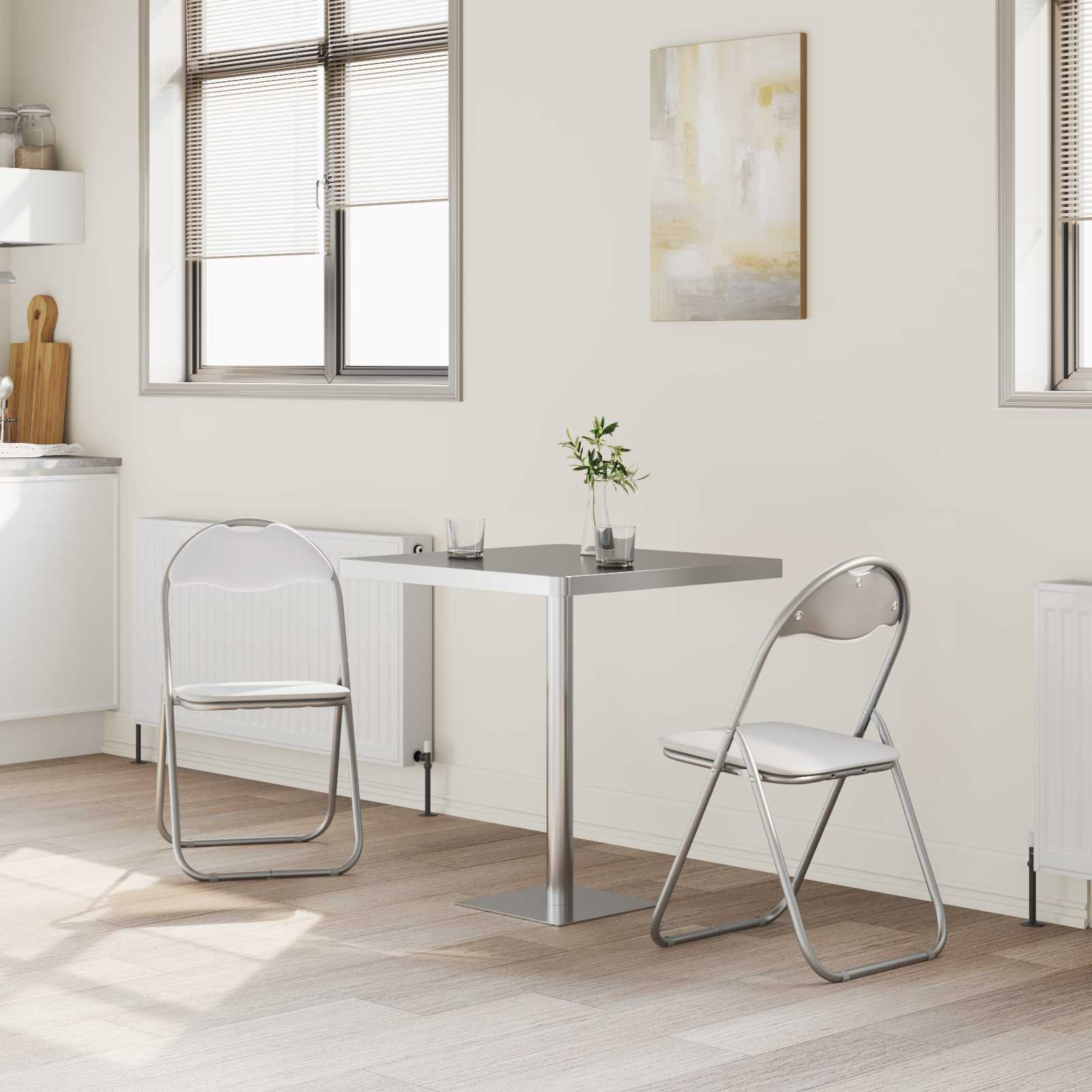 vidaXL Folding Chair 2 pcs Faux Leather White and Grey 3