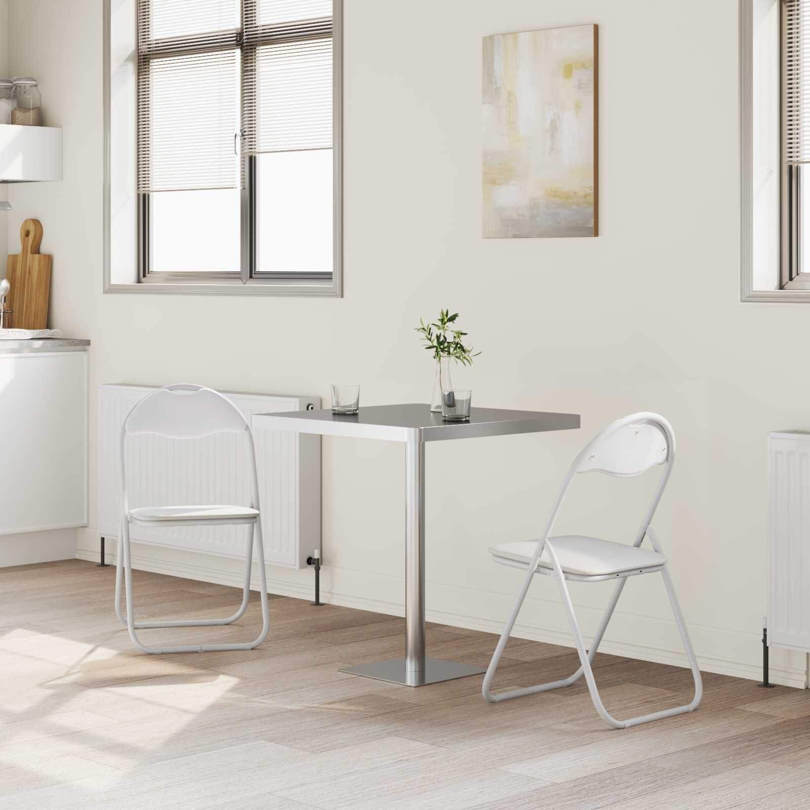 vidaXL Folding Chair 2 pcs Faux Leather White 48 x 43.5 x 81 cm 3