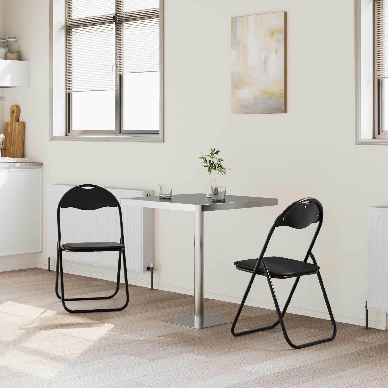 vidaXL Folding Chair 2 pcs Faux Leather Black 48 x 43.5 x 81 cm 3