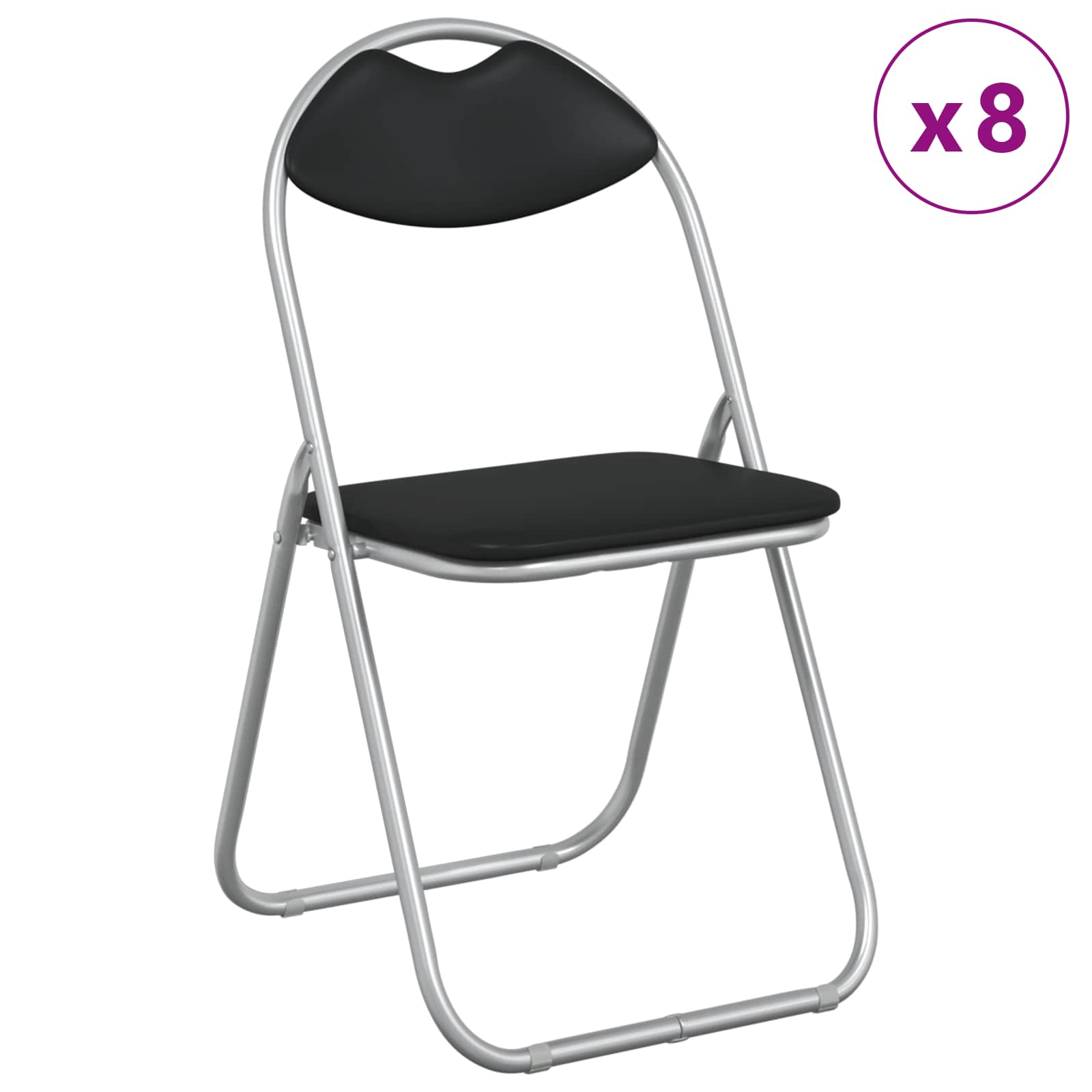 vidaXL Folding Chair 8 pcs Faux Leather Black and Grey 3