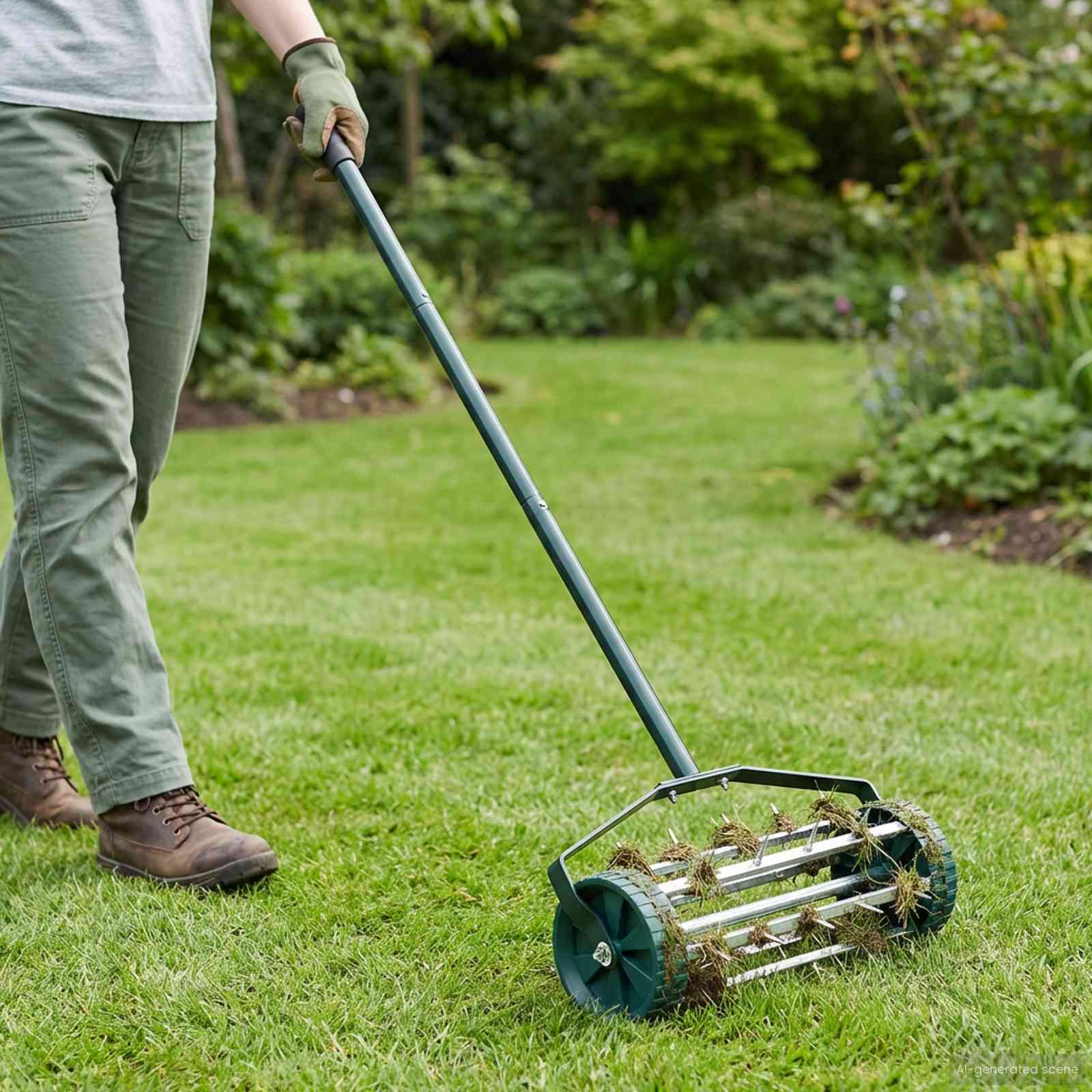vidaXL Lawn Roller Pull with Aerator Clamps Green 127.5 x 44 cm Steel 1