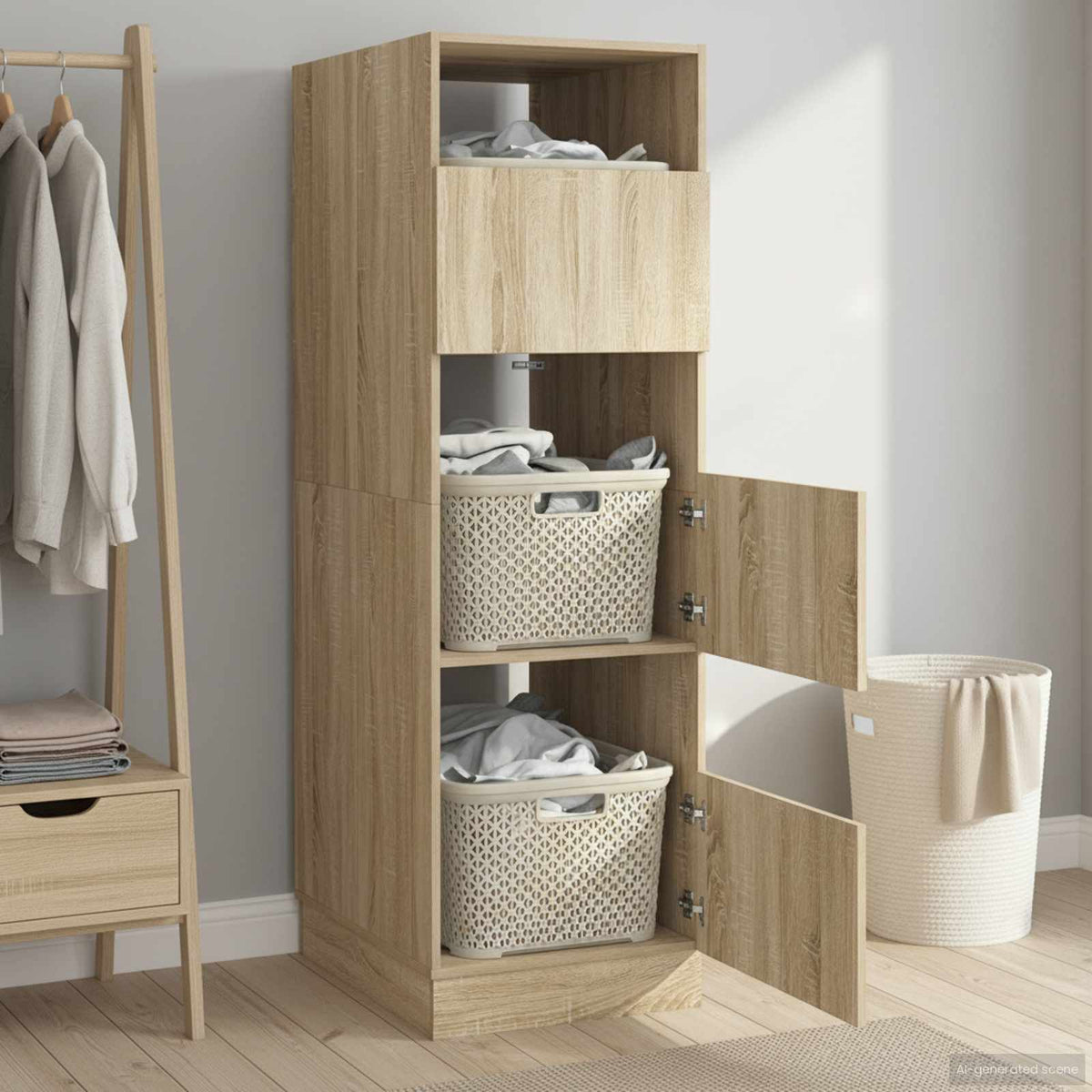 Laundry Cabinet 50 x 68 x Engineered wood Sonoma oak 162 cm