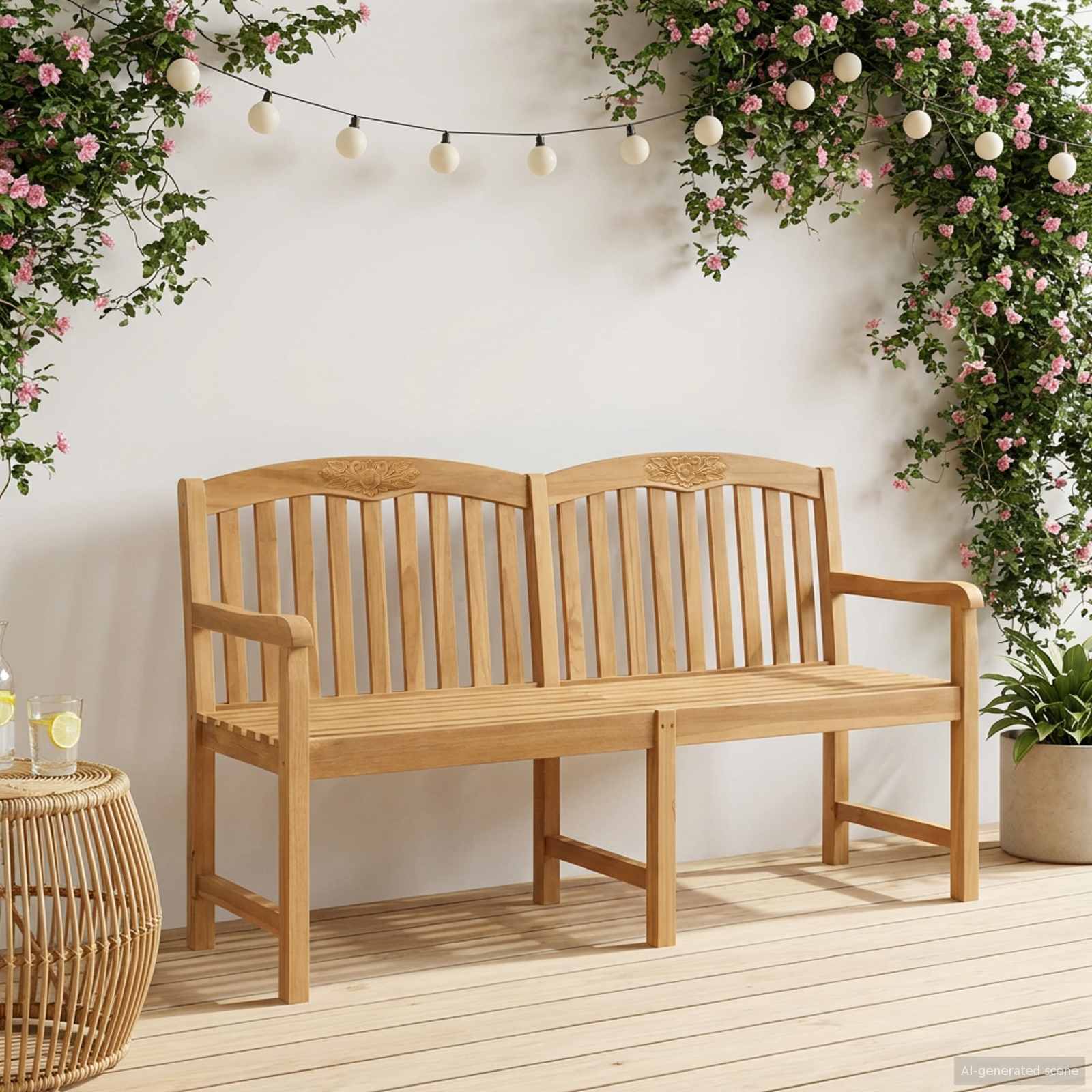 vidaXL Handcarved Rose Bench 179.5 x 61 x 90 cm Solid Teak Wood 1