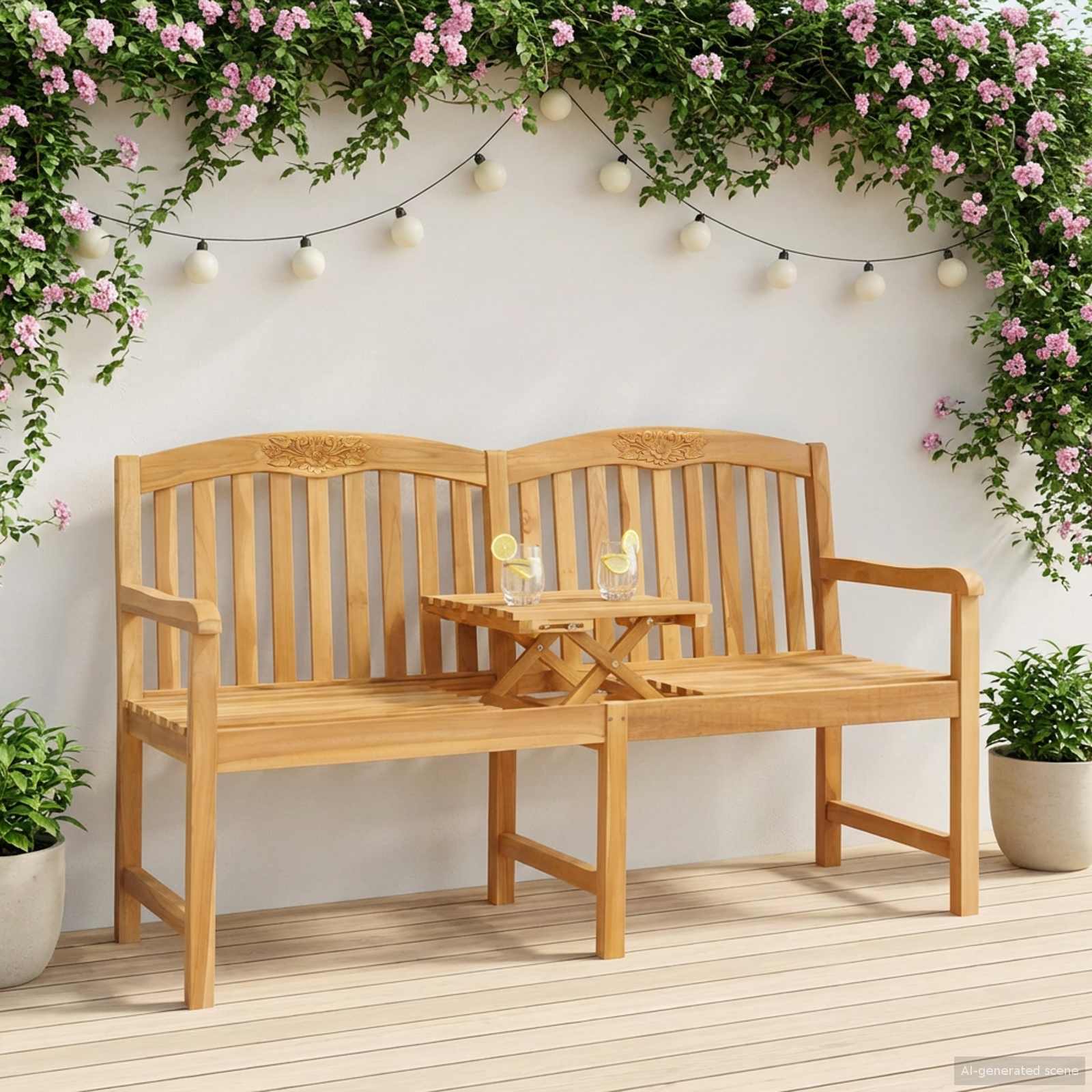 vidaXL Handcarved Rose Bench 150.5 x 60 x 95 cm Solid Teak Wood 1