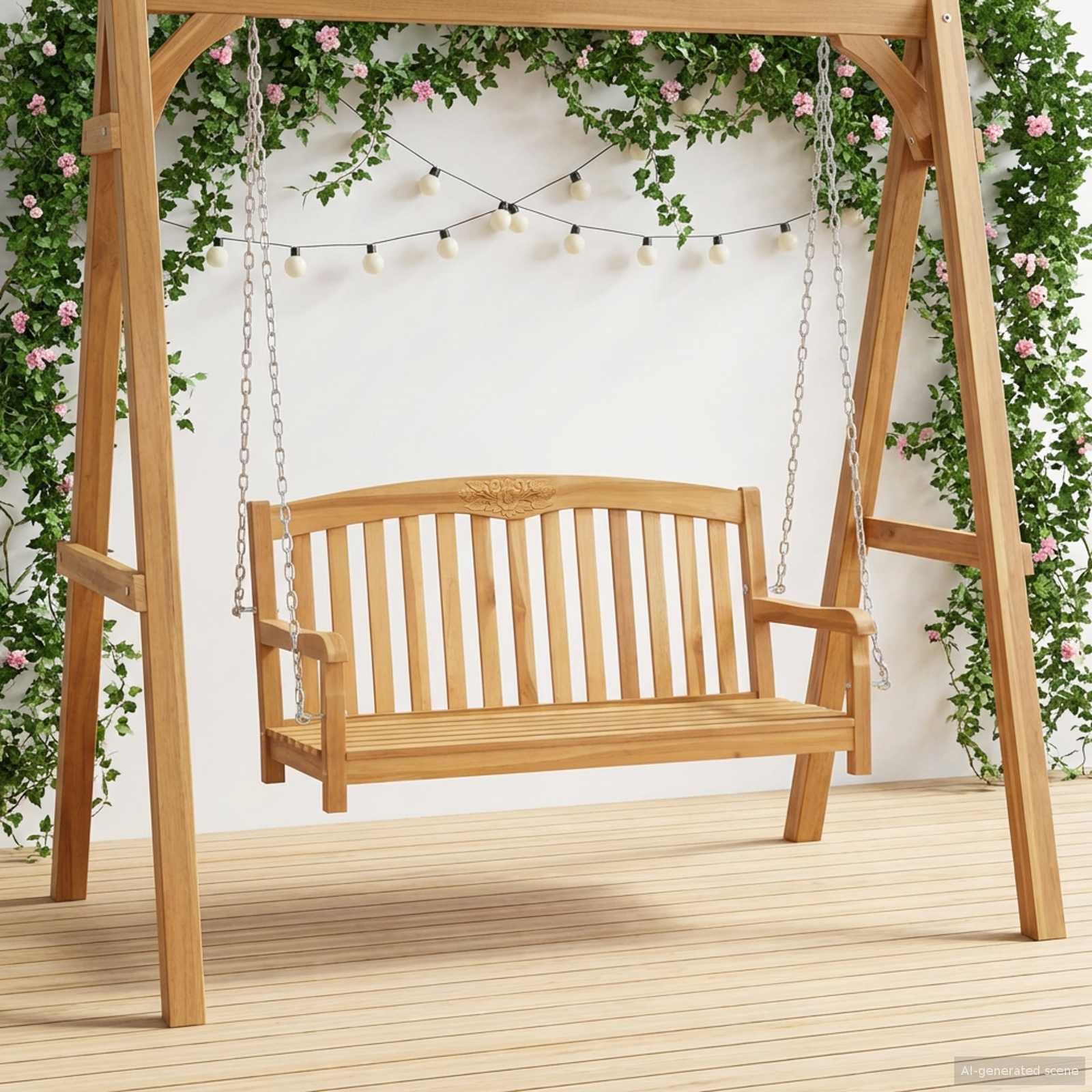 vidaXL Swing Bench 114 x 61 x 61.5 cm Solid Teak Wood Natural 1