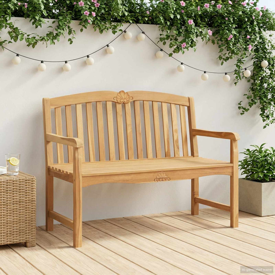 Handcarved Shell Bench Solid Teak Wood Natural