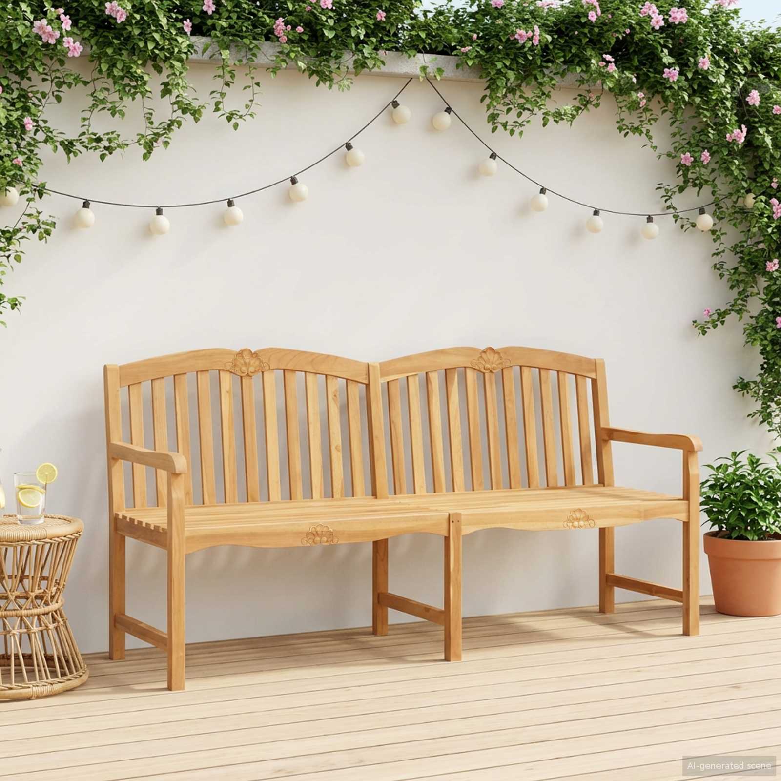 vidaXL Handcarved Rose Bench 180.5 x 60 x 96 cm Solid Teak Wood 1