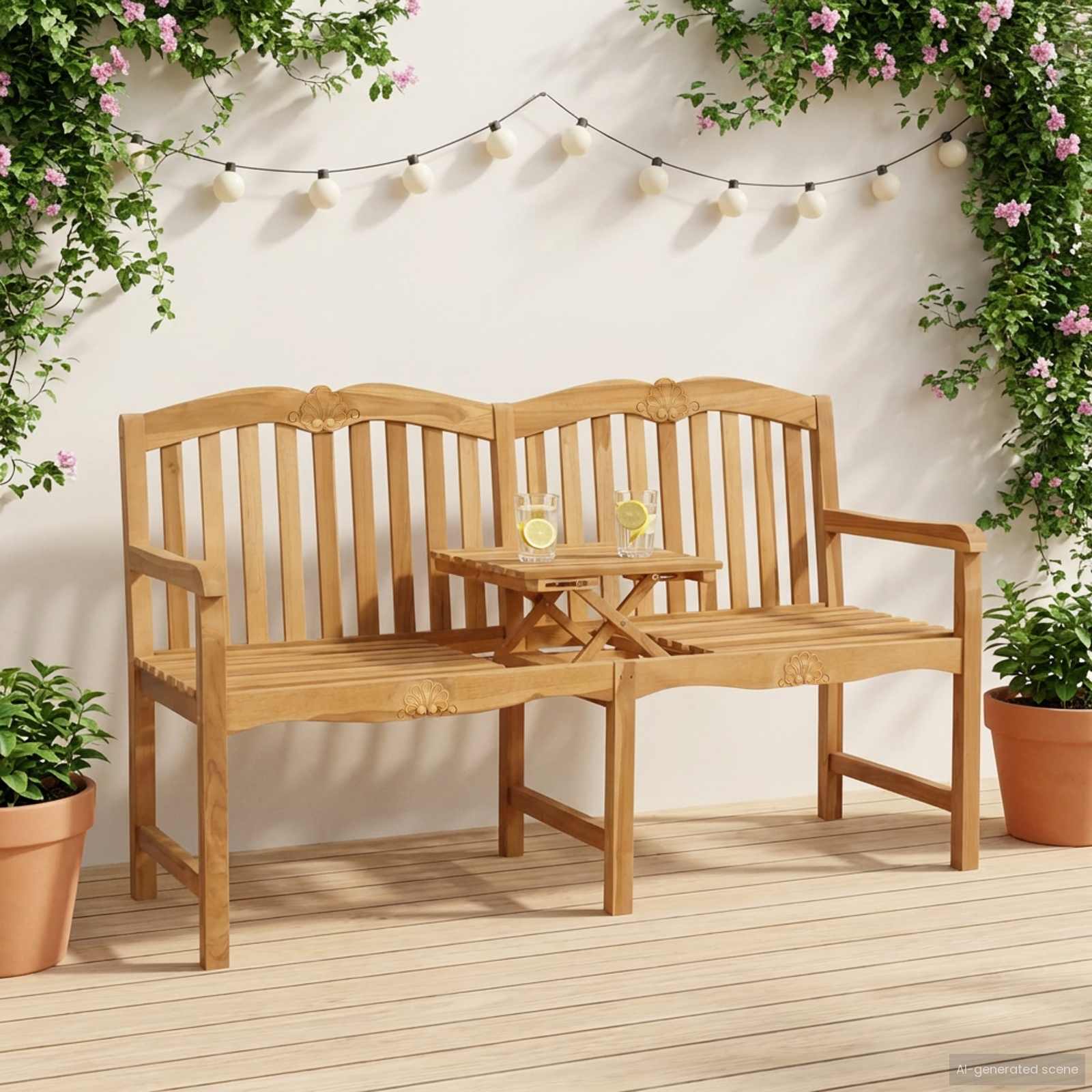 vidaXL Handcarved Rose Bench 155 x 60 x 94 cm Solid Teak Wood Natural 1