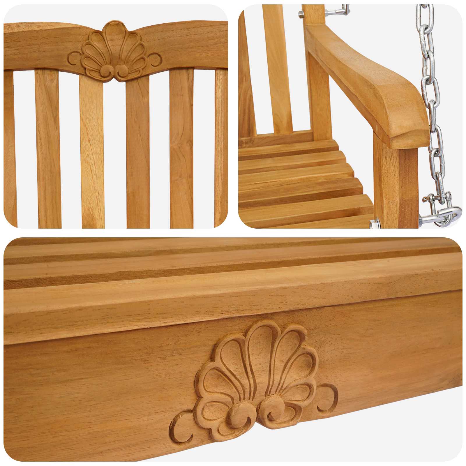 vidaXL Swing Bench 114 x 60 x 60.5 cm Solid Teak Wood Natural 6