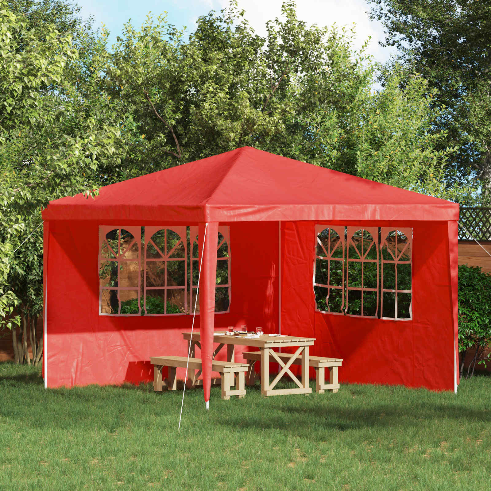 vidaXL Party Tent Sidewall 2 pcs 300 x 195 cm Red PE and Steel 1