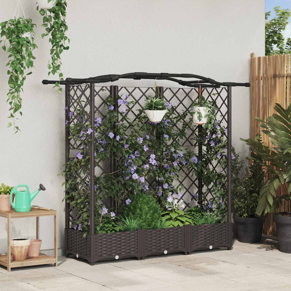 Raised Bed with Trellis and Roof PP Brown with Curved Roof (3 Side trellis) 163 cm 123 cm