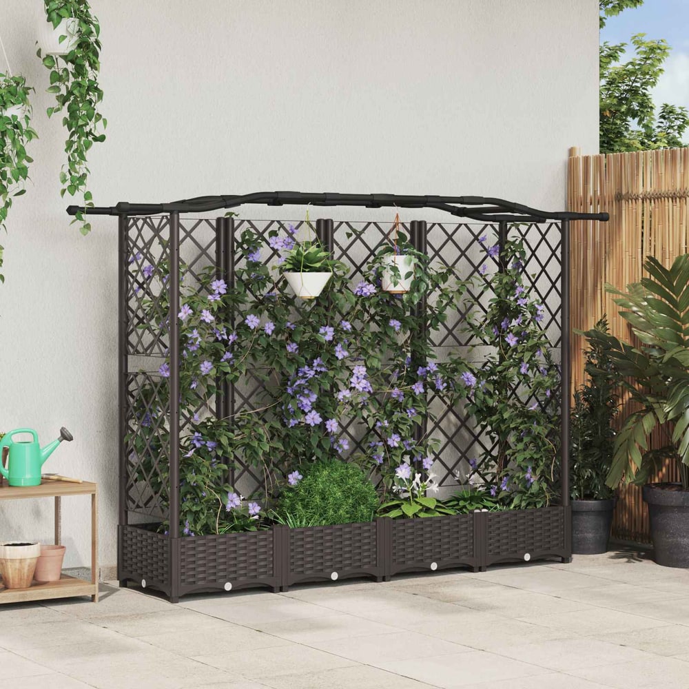 Raised Bed with Trellis and Roof PP Brown with Curved Roof (3 Side trellis) 203.5 cm 123 cm