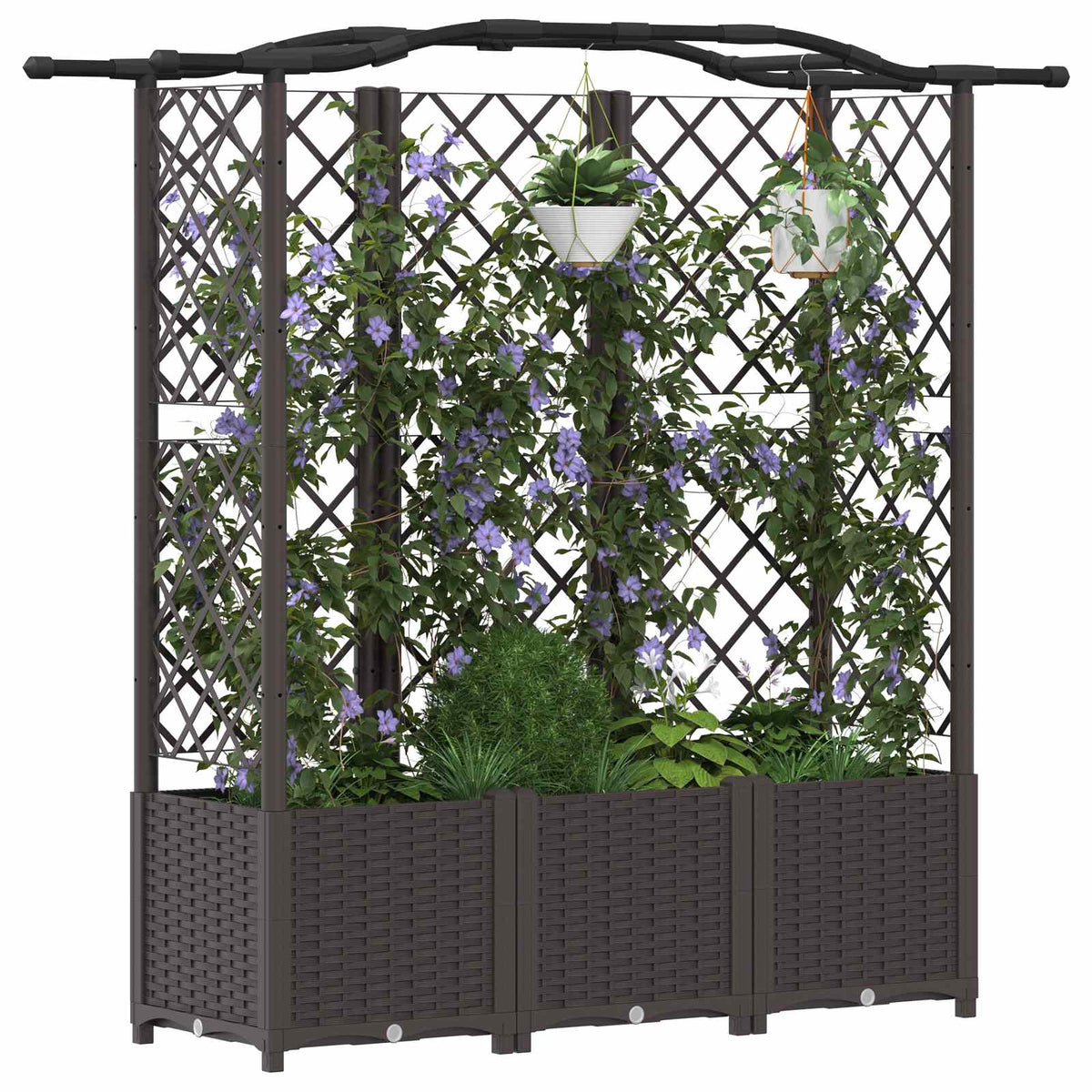 Raised Bed with Trellis and Roof PP Brown with Curved Roof (3 Side trellis) 163 cm 138 cm
