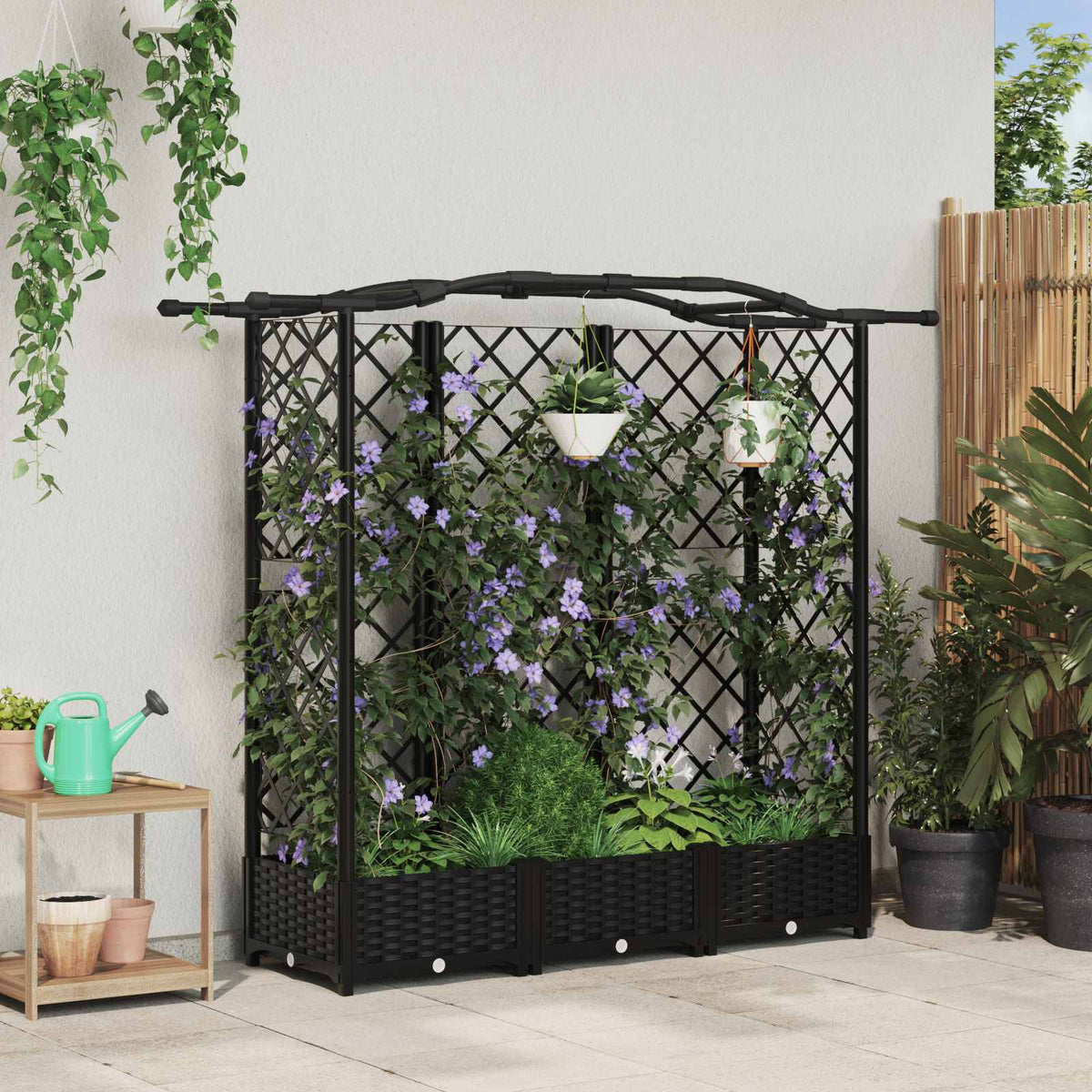 Raised Bed with Trellis and Roof PP Black with Curved Roof (3 Side trellis) 163 cm 123 cm