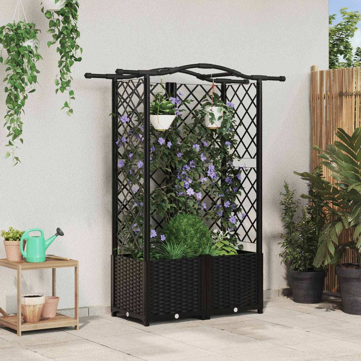 Raised Bed with Trellis and Roof PP Black with Curved Roof (3 Side trellis) 122 cm 138 cm