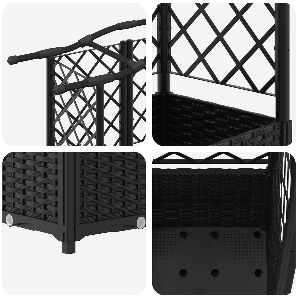 Raised Bed with Trellis and Roof PP Black with Curved Roof (3 Side trellis) 163 cm 138 cm