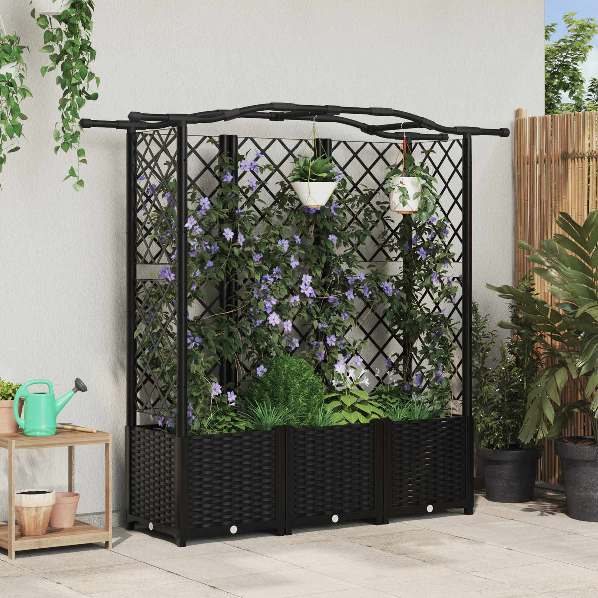 Raised Bed with Trellis and Roof PP Black with Curved Roof (3 Side trellis) 163 cm 138 cm
