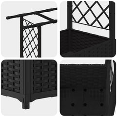 Raised Bed with Trellis and Roof PP Black with Flat Roof (2 Side trellis) 162.5 cm 136 cm