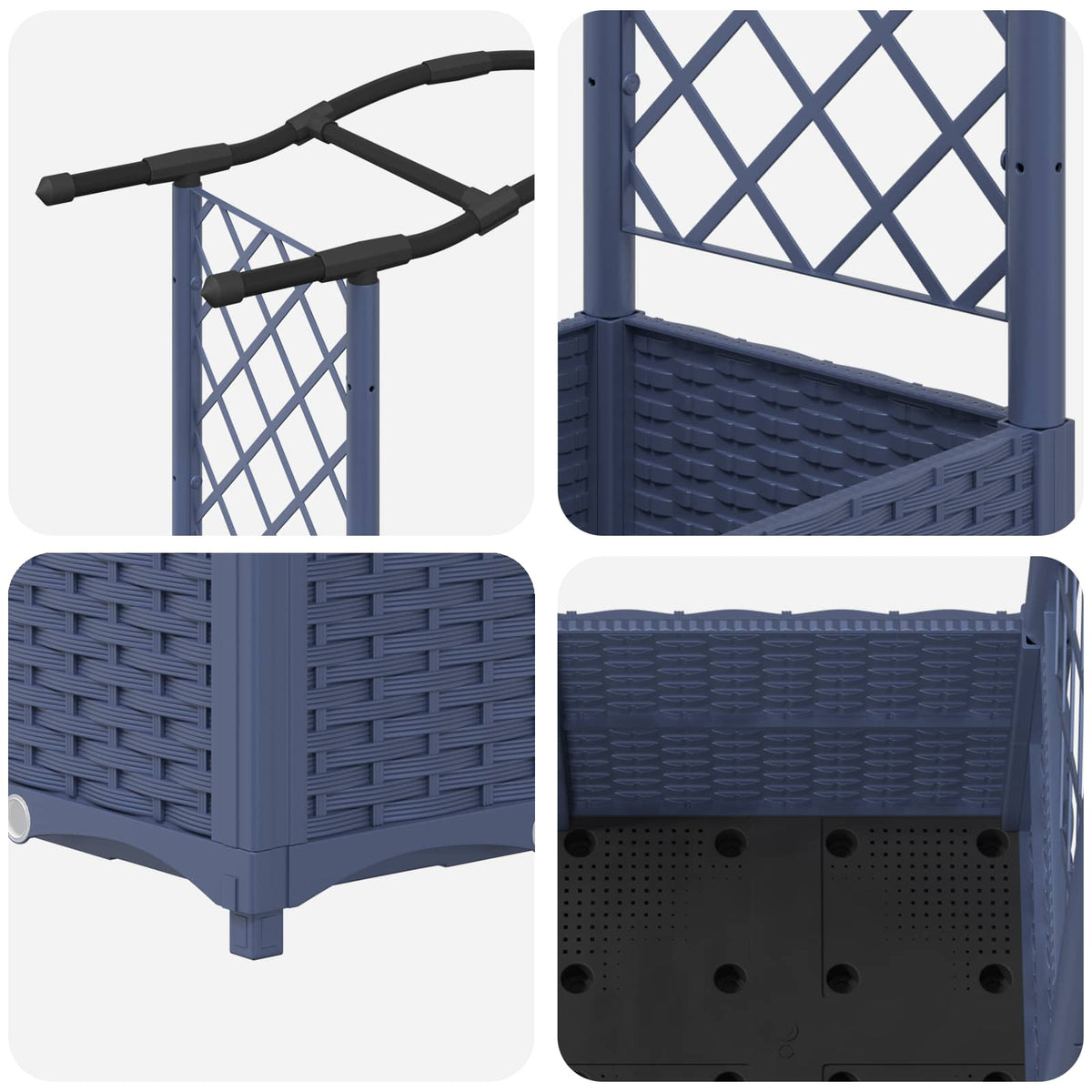 Raised Bed with Trellis and Roof PP Grey with Curved Roof (2 Side trellis) 164 cm 138 cm