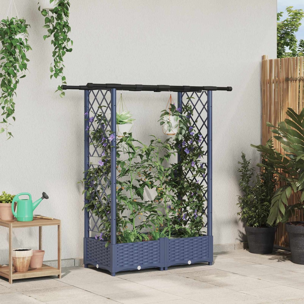 Raised Bed with Trellis and Roof PP Grey with Flat Roof (2 Side trellis) 122.5 cm 121 cm
