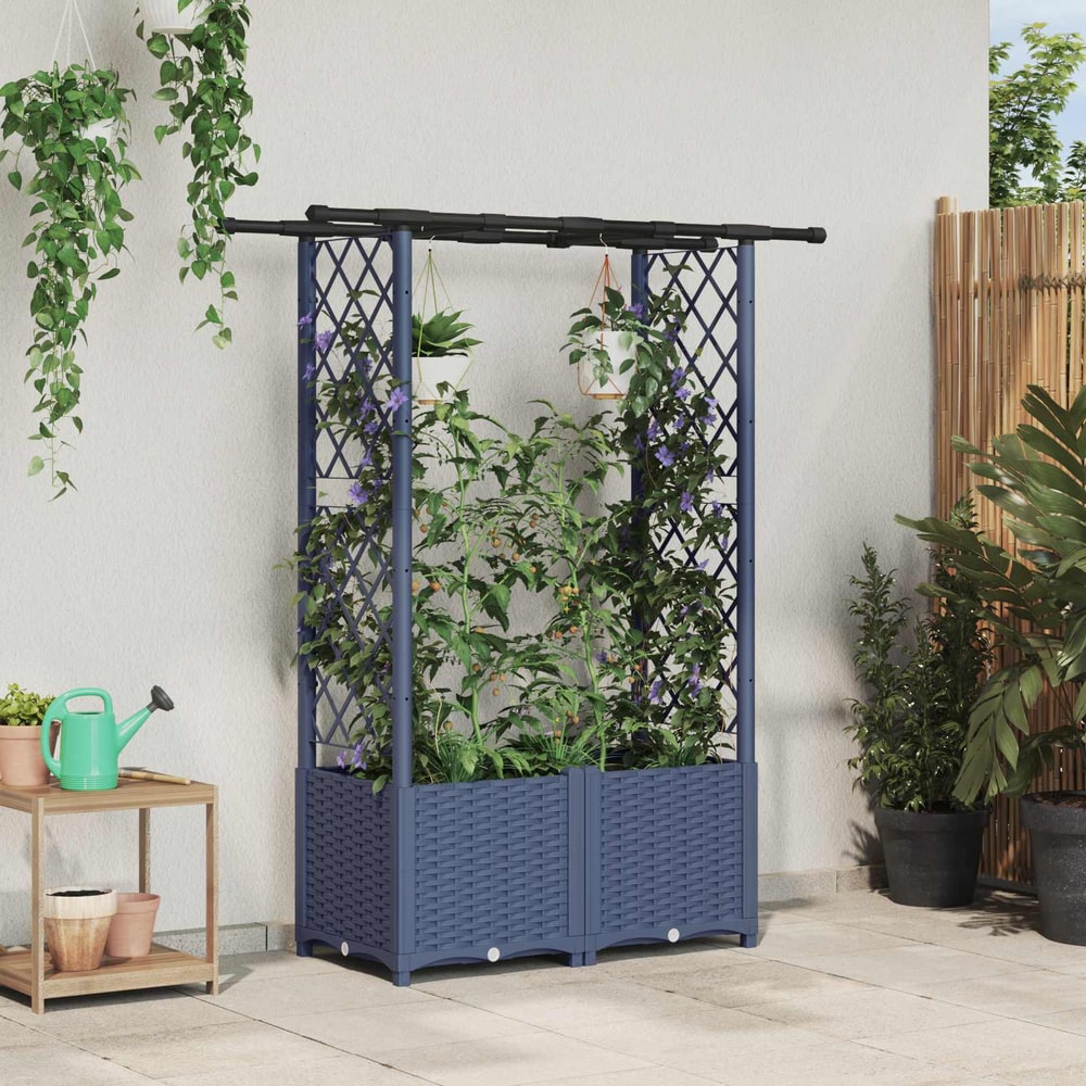 Raised Bed with Trellis and Roof PP Grey with Flat Roof (2 Side trellis) 124.5 cm 136 cm