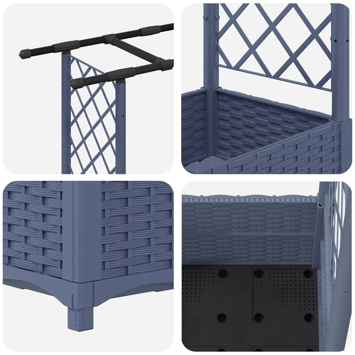 Raised Bed with Trellis and Roof PP Grey with Flat Roof (2 Side trellis) 162.5 cm 136 cm