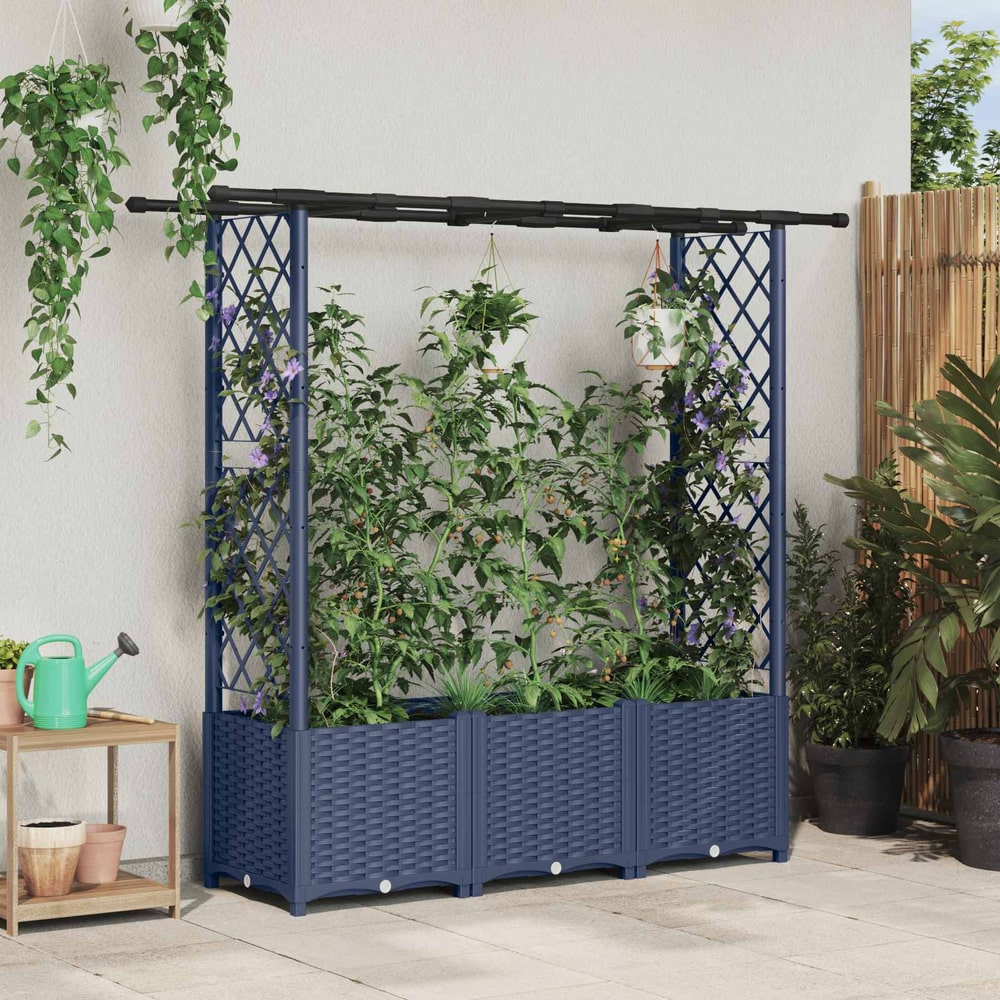 Raised Bed with Trellis and Roof PP Grey with Flat Roof (2 Side trellis) 162.5 cm 136 cm