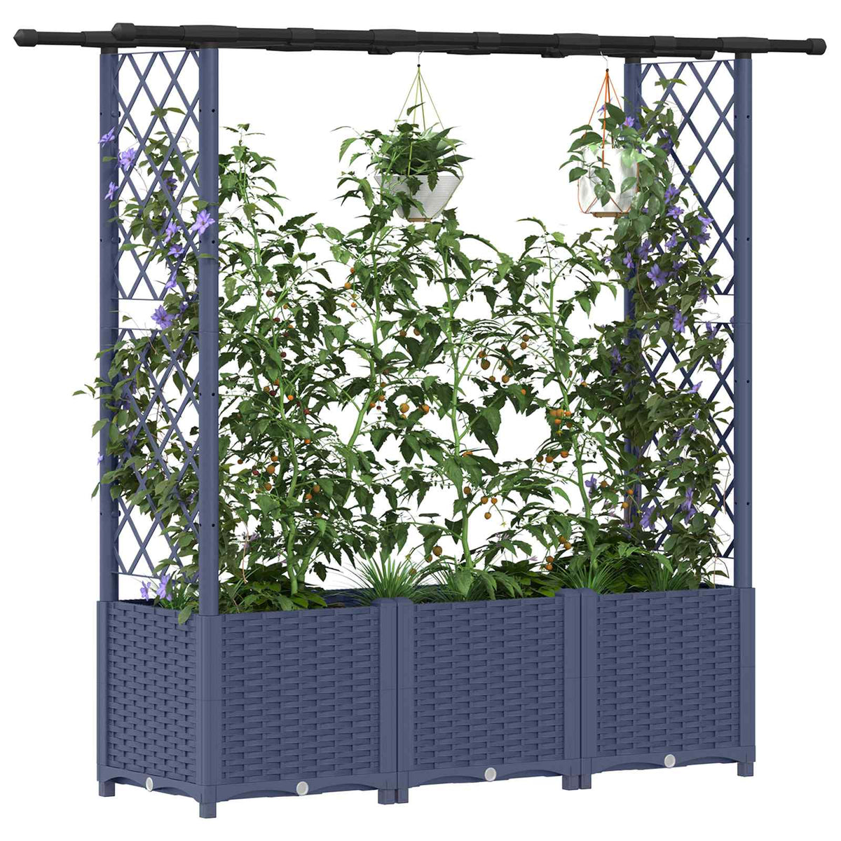 Raised Bed with Trellis and Roof PP Grey with Flat Roof (2 Side trellis) 162.5 cm 136 cm