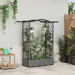 Raised Bed with Trellis and Roof Light Grey with Curved Roof (2 Side trellis) 124 cm 123 cm