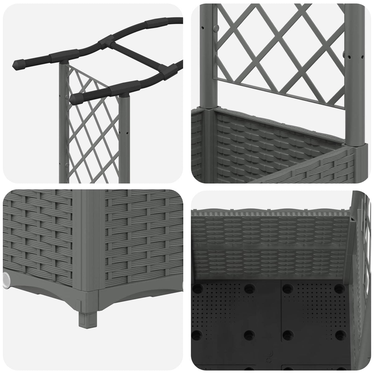 Raised Bed with Trellis and Roof Light Grey with Curved Roof (2 Side trellis) 164 cm 138 cm