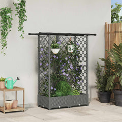 Raised Bed with Trellis and Roof Light Grey with Flat Roof (3 Side trellis) 124 cm 121 cm