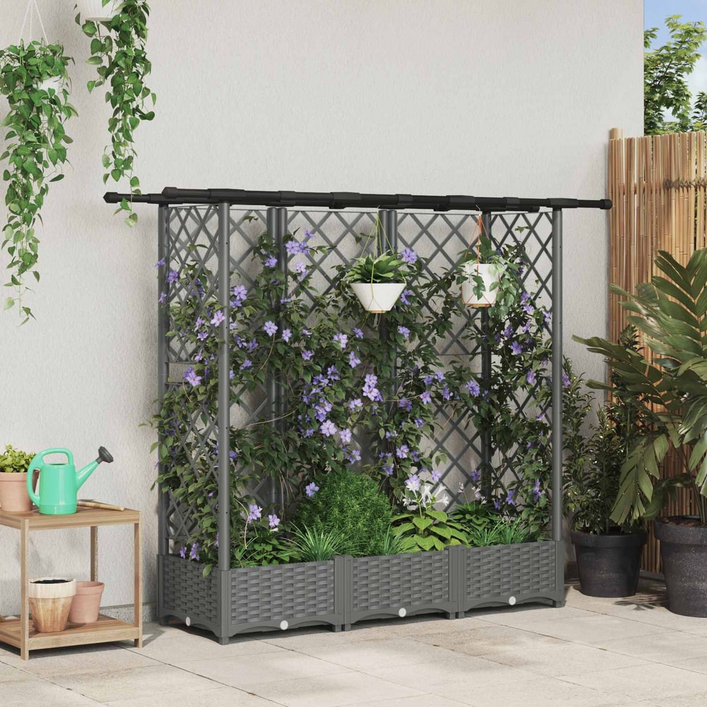 Raised Bed with Trellis and Roof Light Grey with Flat Roof (3 Side trellis) 164 cm 121 cm