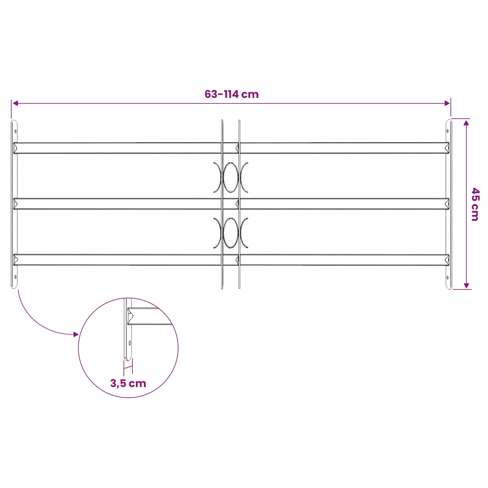 vidaXL Security Grille for Windows with 3 Crossbars 63-114 cm 6