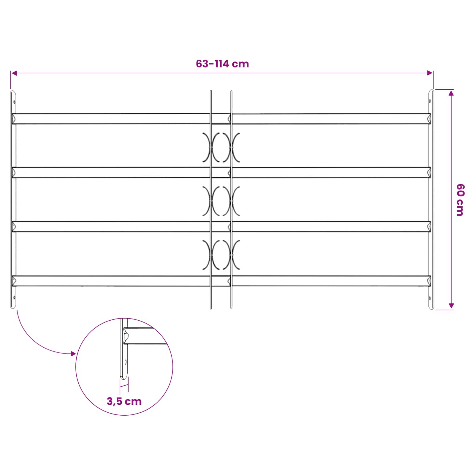 vidaXL Security Grille for Windows with 4 Crossbars 63-114 cm 6