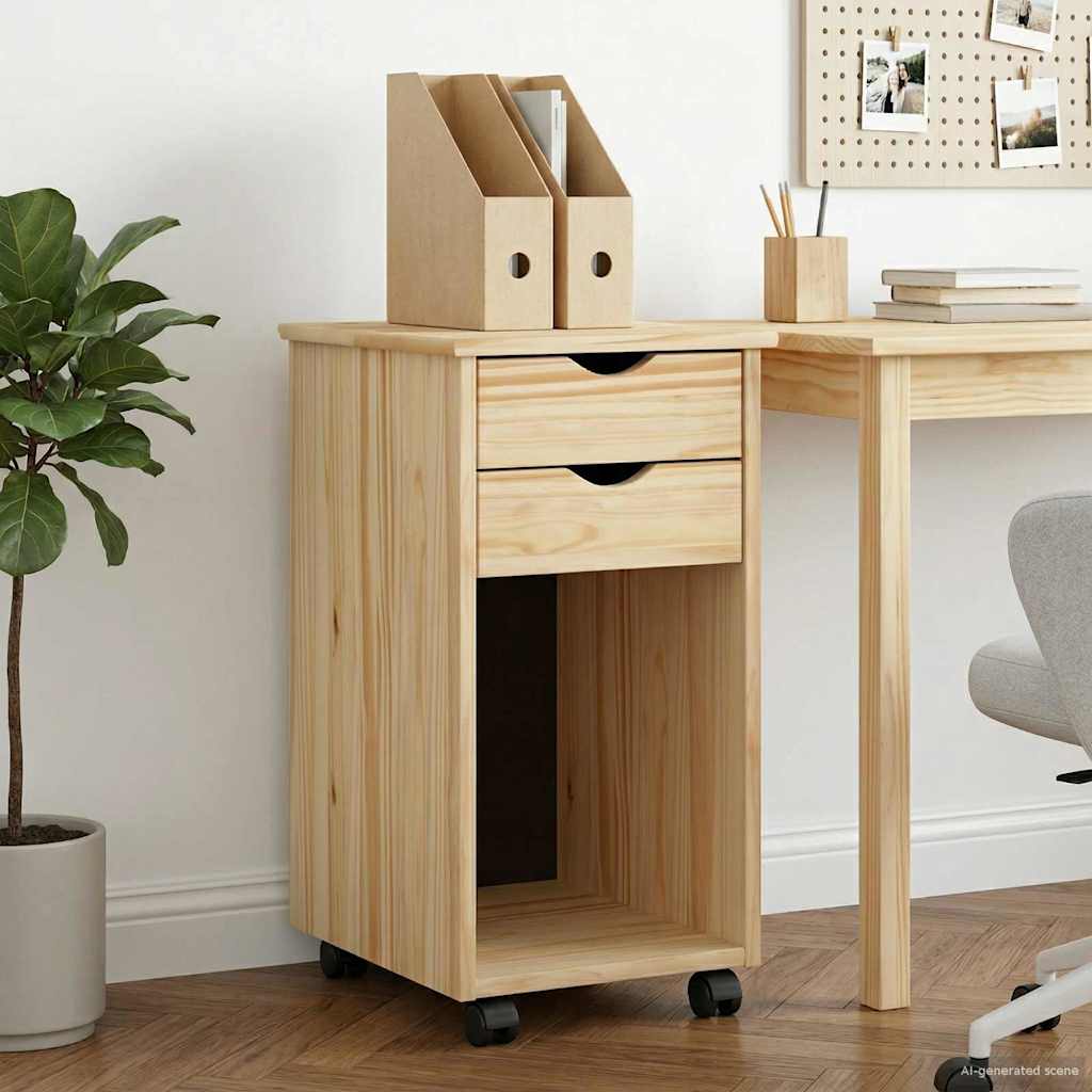vidaXL Rolling Cabinet 34 x 39 x 65.5 cm Solid Pine Wood Brown 1