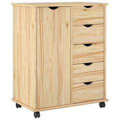 Rolling Cabinet Solid Pine Wood Brown, image 2