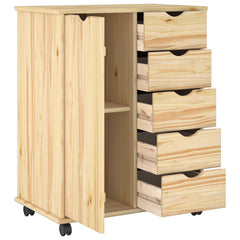 Rolling Cabinet Solid Pine Wood Brown, image 3