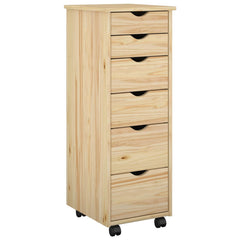 Rolling Cabinet Solid Pine Wood Brown, image 2