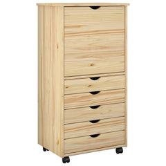 Rolling Cabinet 53 x 39 x 103 cm Solid Pine Wood Brown