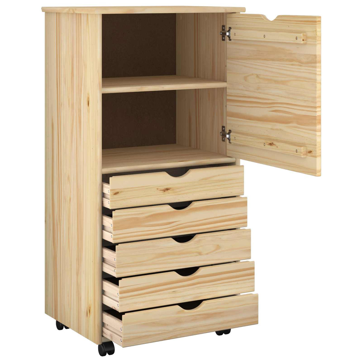Rolling Cabinet 53 x 39 x 103 cm Solid Pine Wood Brown